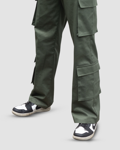 Green (Unwashed) - Unisex Multi Pocket Cargo Pant